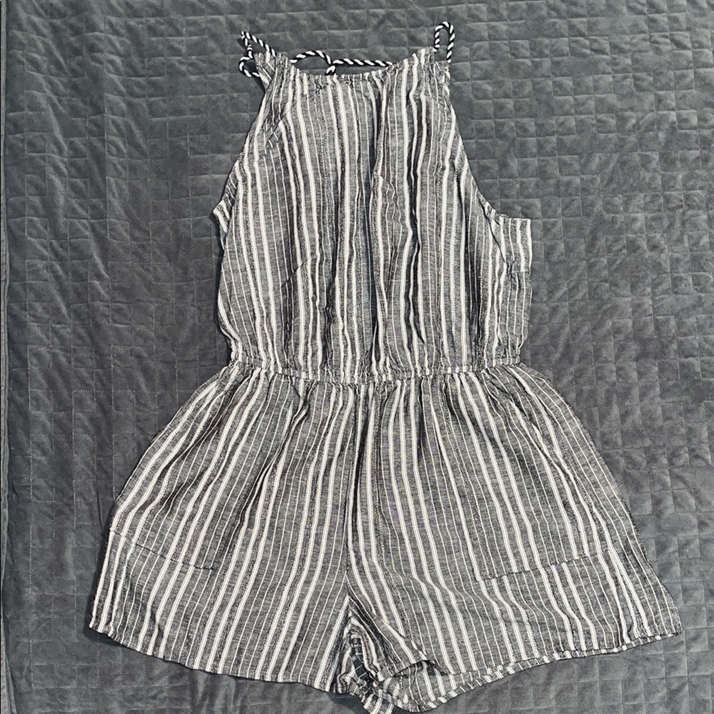Old Navy Black and White Striped Halter Jumpsuit